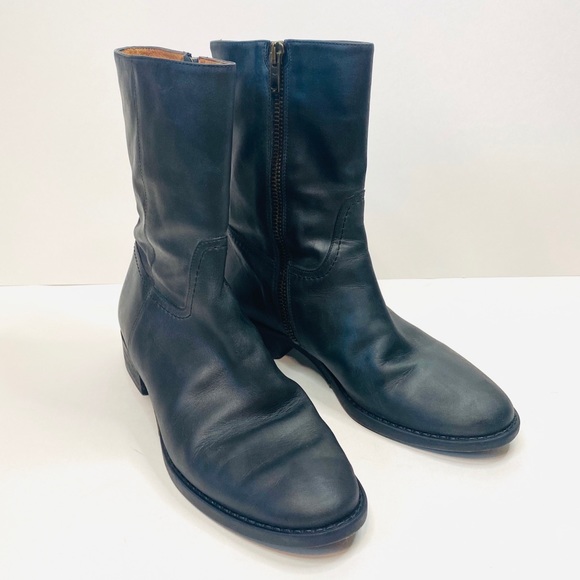 J. Crew Shoes - J. Crew Black Leather Mid-Calf Stacked Heel Boot